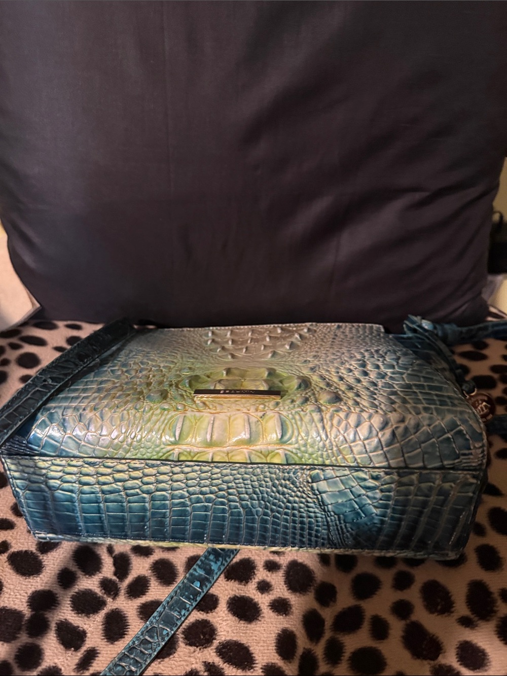 Brahmin Teal Green Croc-Embossed Crossbody Bag - Picture 13 of 16